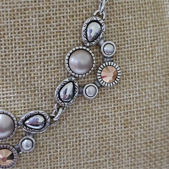 Brighton Pastille Jeweled Collar Bibb Gold Pearl and Silver Necklace New - Picture 7 of 10